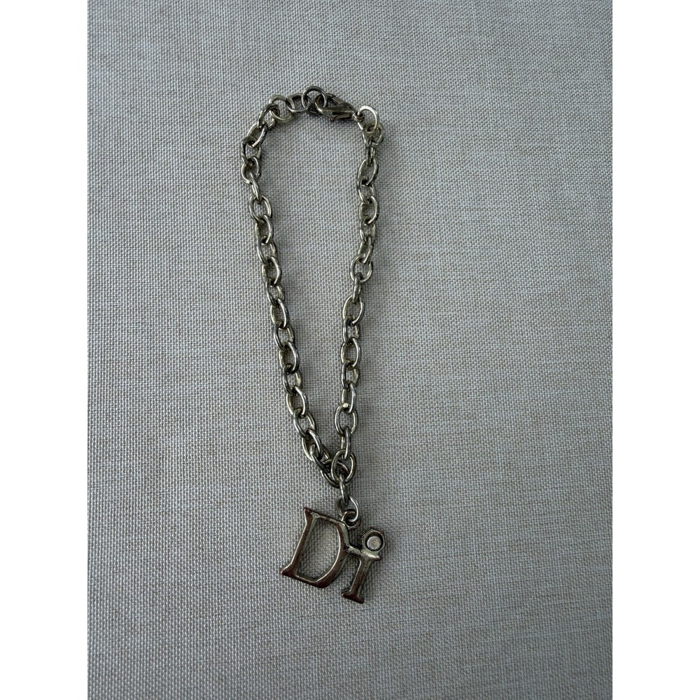 Y2K Di Logo Charm Bracelet Silver Tone Chunky‎ Chain Vintage Gift